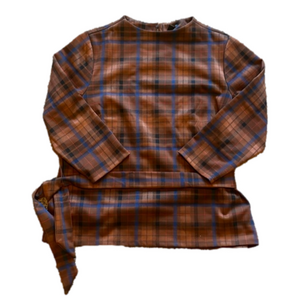 Ann Taylor Woman’s XL Brown Plaid Belted Crew Neck Top